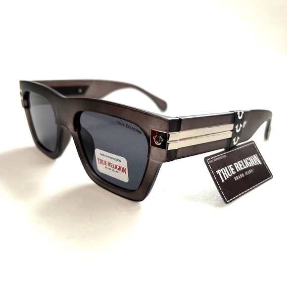 New Original TRUE RELIGION Square Sunglasses Frosted Black Acetate Logo Classic